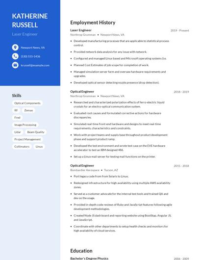 Laser Engineer Resume