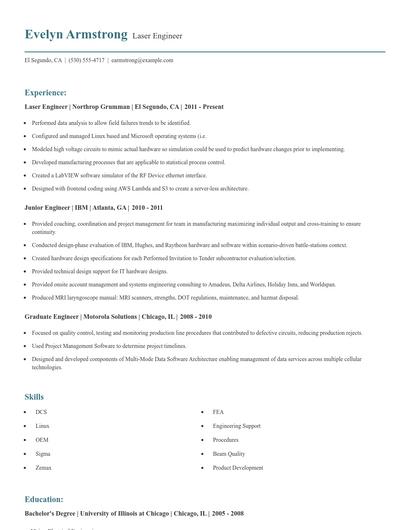 Laser Engineer Resume