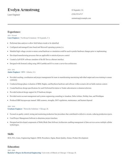 Laser Engineer Resume