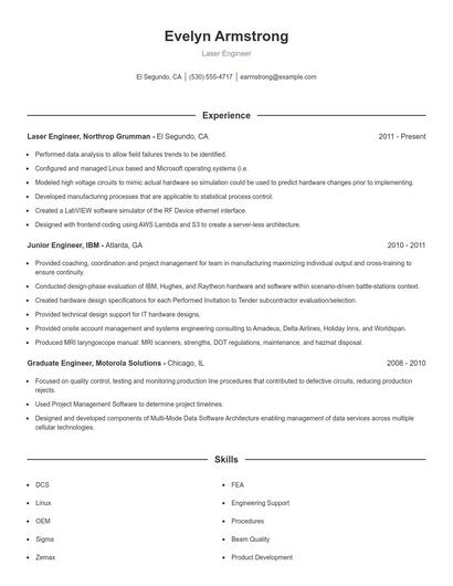 Laser Engineer Resume
