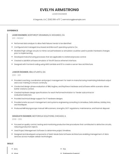 Laser Engineer Resume
