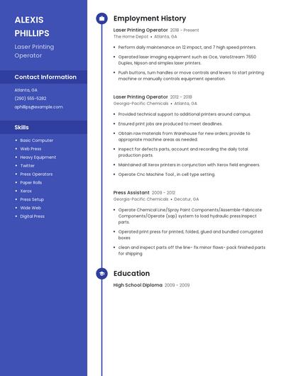 Laser Printing Operator Resume
