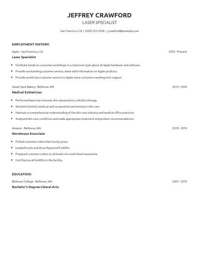 Laser Specialist Resume