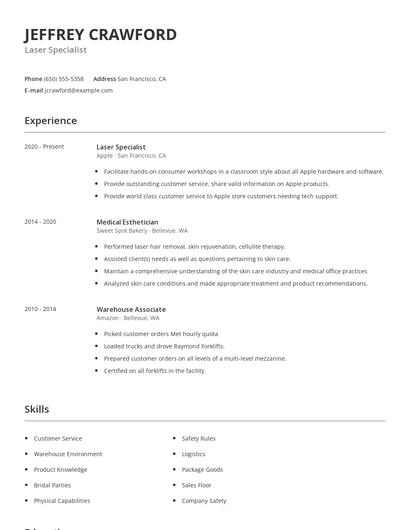 Laser Specialist Resume