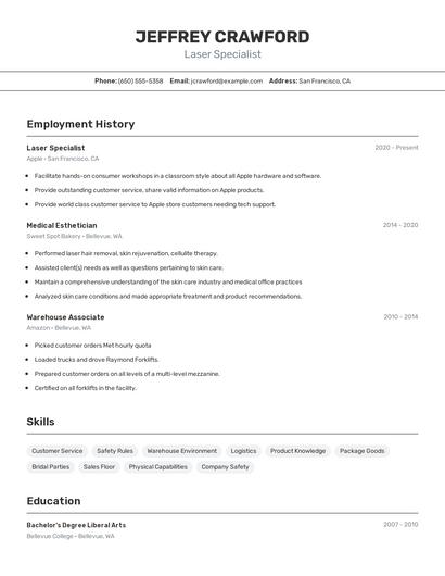 Laser Specialist Resume