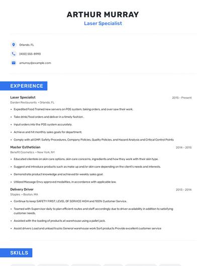 Laser Specialist Resume
