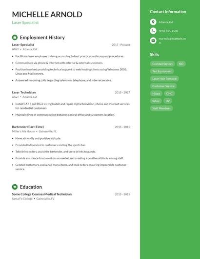 Laser Specialist Resume