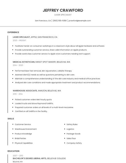 Laser Specialist Resume