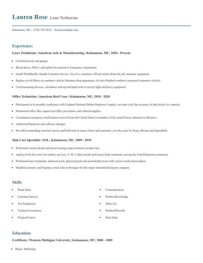 Laser Technician Resume