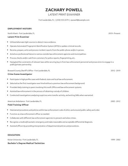 Latent Print Examiner Resume