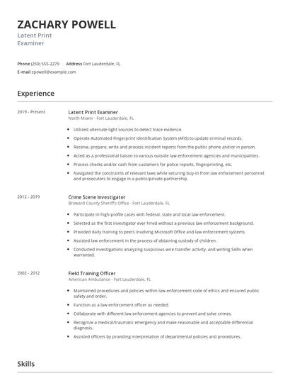 Latent Print Examiner Resume