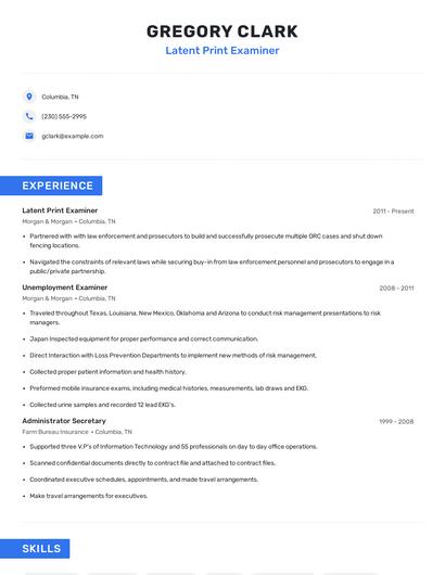 Latent Print Examiner Resume