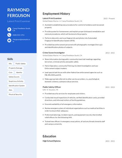Latent Print Examiner Resume