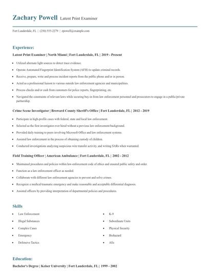 Latent Print Examiner Resume