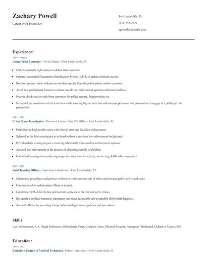 Latent Print Examiner Resume