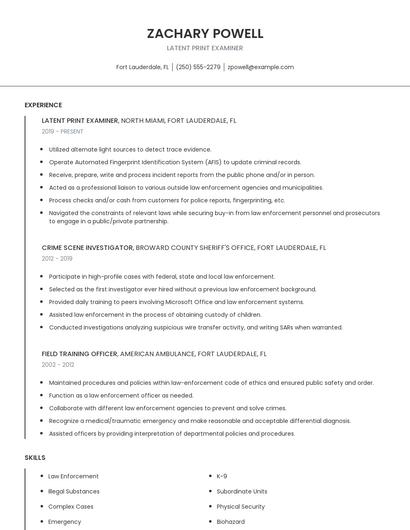 Latent Print Examiner Resume