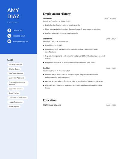 Lath Hand Resume