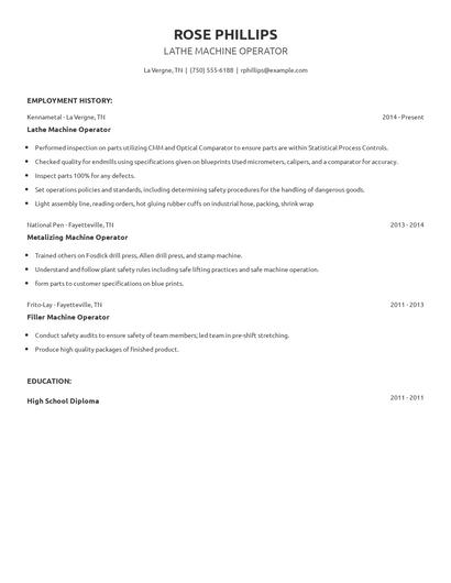 Lathe Machine Operator Resume