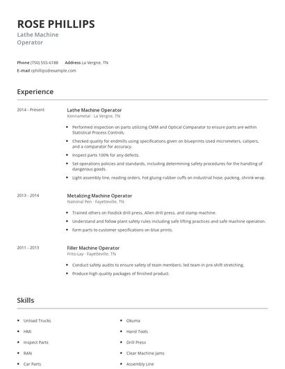 Lathe Machine Operator Resume