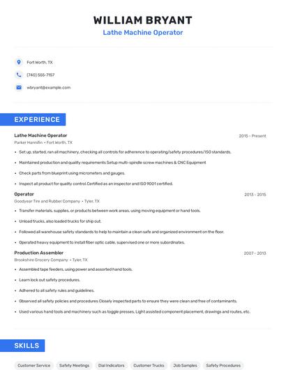 Lathe Machine Operator Resume