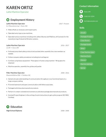 Lathe Machine Operator Resume
