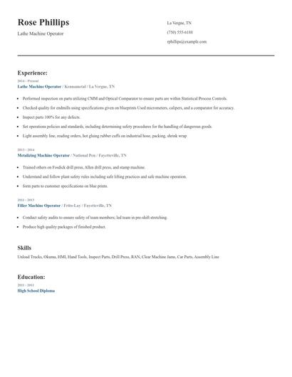Lathe Machine Operator Resume