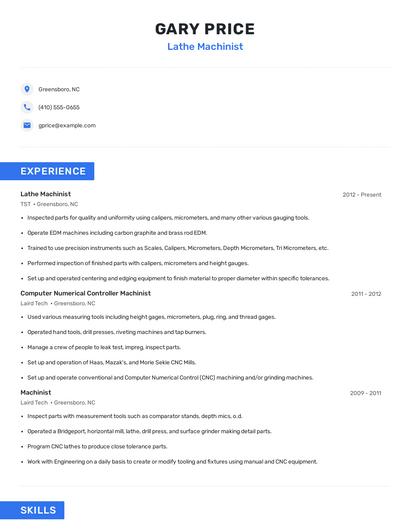 Lathe Machinist Resume