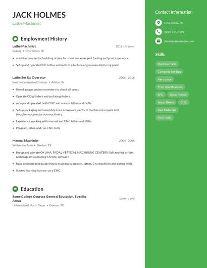 Lathe Machinist Resume
