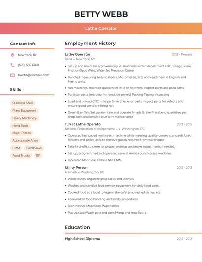 Lathe Operator Resume
