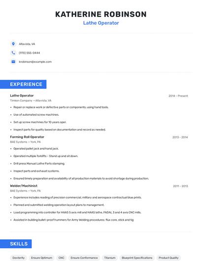 Lathe Operator Resume