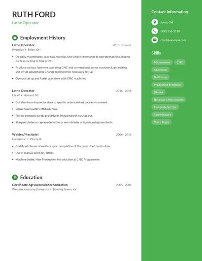 Lathe Operator Resume