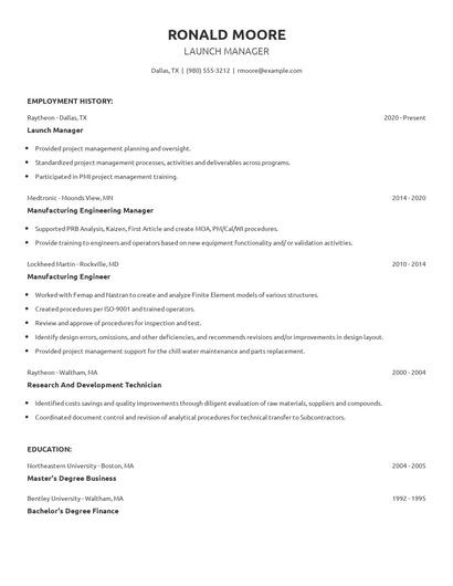 Launch Manager Resume