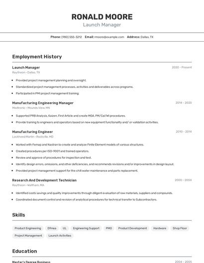 Launch Manager Resume