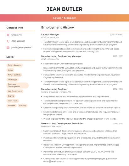 Launch Manager Resume