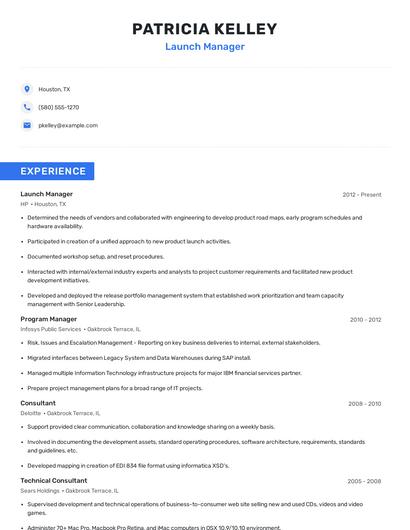 Launch Manager Resume