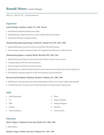 Launch Manager Resume