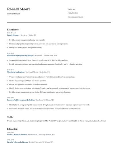 Launch Manager Resume