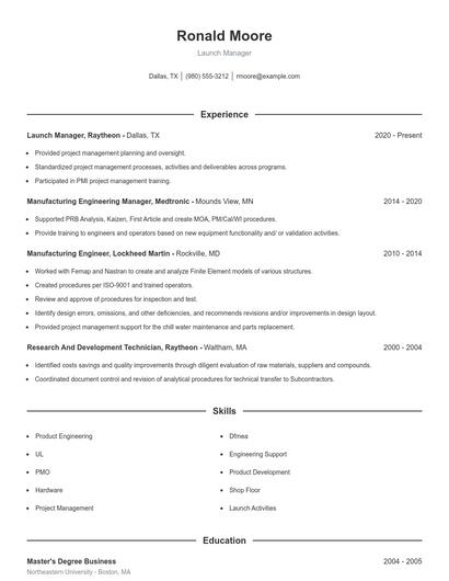 Launch Manager Resume