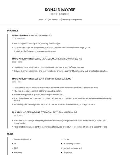 Launch Manager Resume