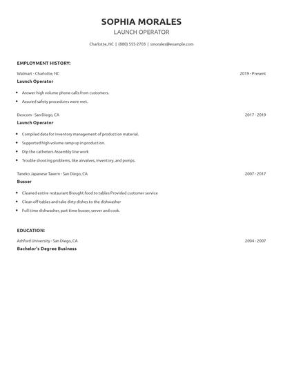 Launch Operator Resume