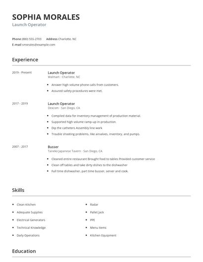 Launch Operator Resume