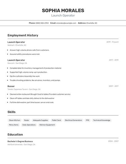 Launch Operator Resume