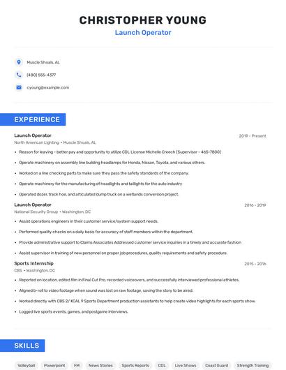 Launch Operator Resume
