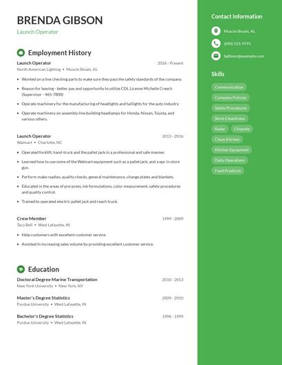 Launch Operator Resume