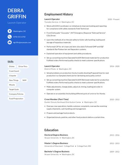 Launch Operator Resume