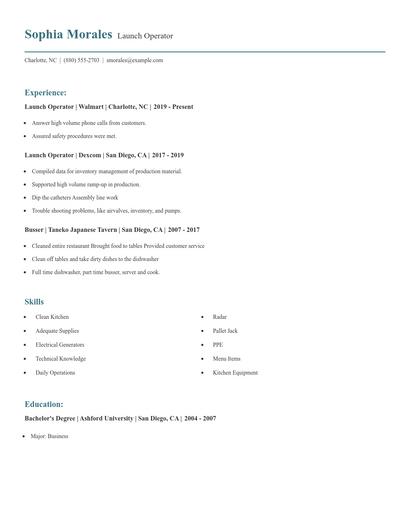 Launch Operator Resume