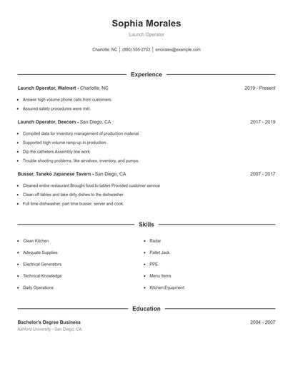 Launch Operator Resume