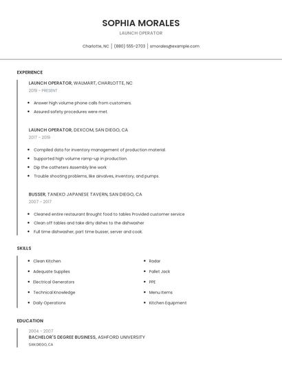 Launch Operator Resume