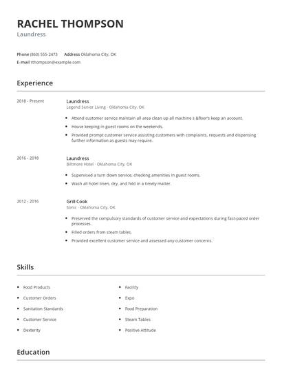 Laundress Resume