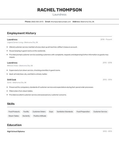 Laundress Resume